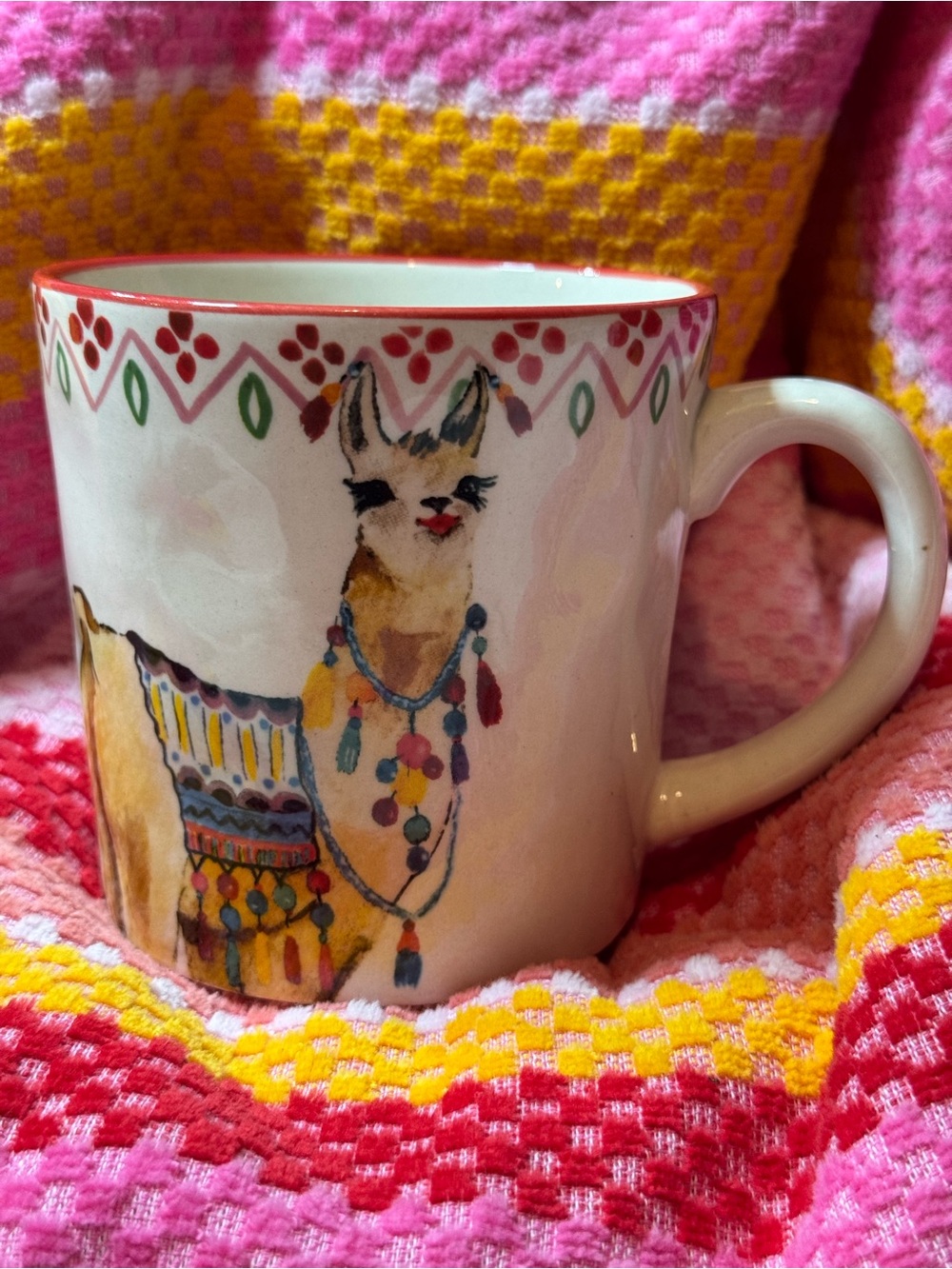 Playful Llama Ceramic Mug - White with Multicolor Accents
